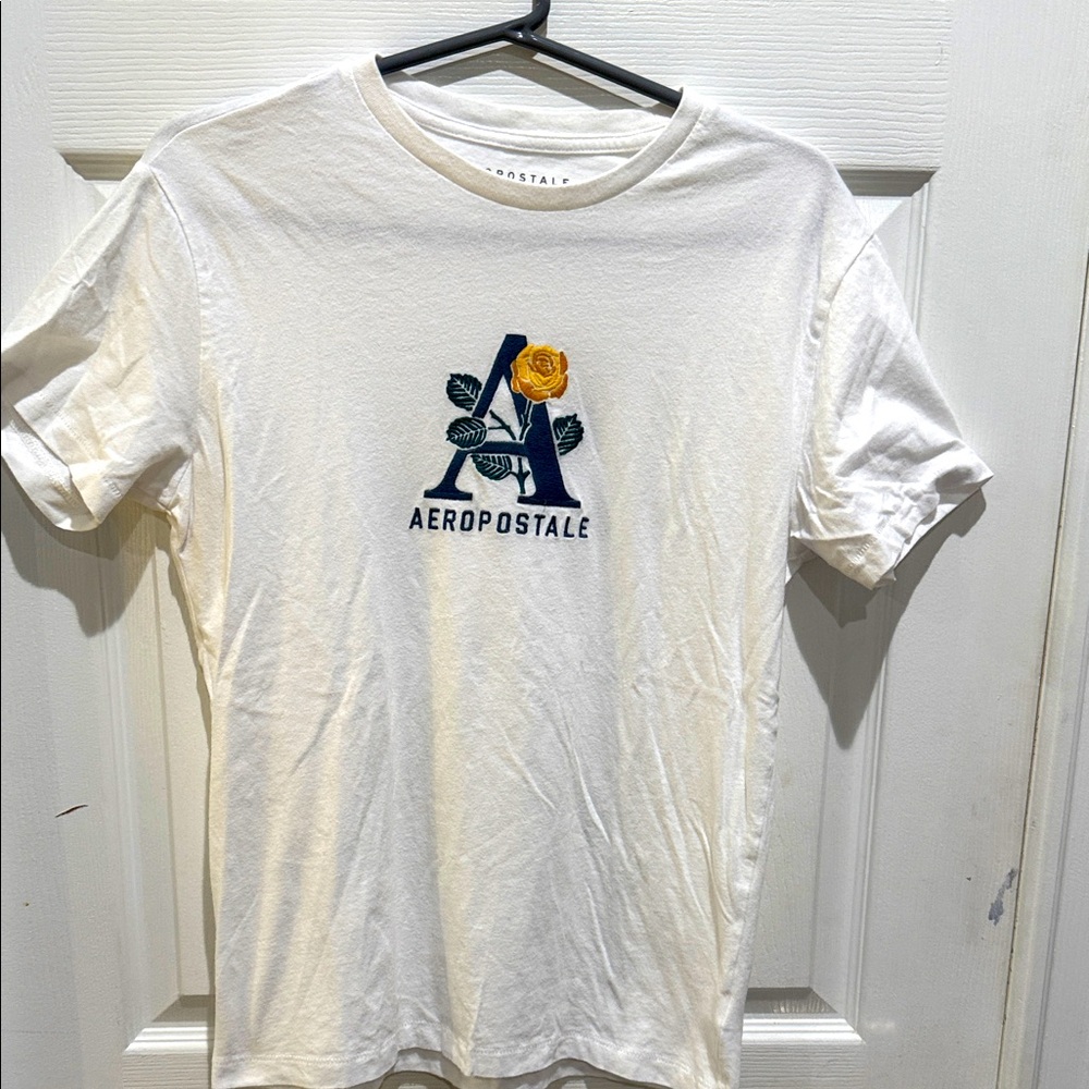 Aeropostale White Tee with Floral Graphic, Black Tee NYC, Tan Tee Los Angeles
